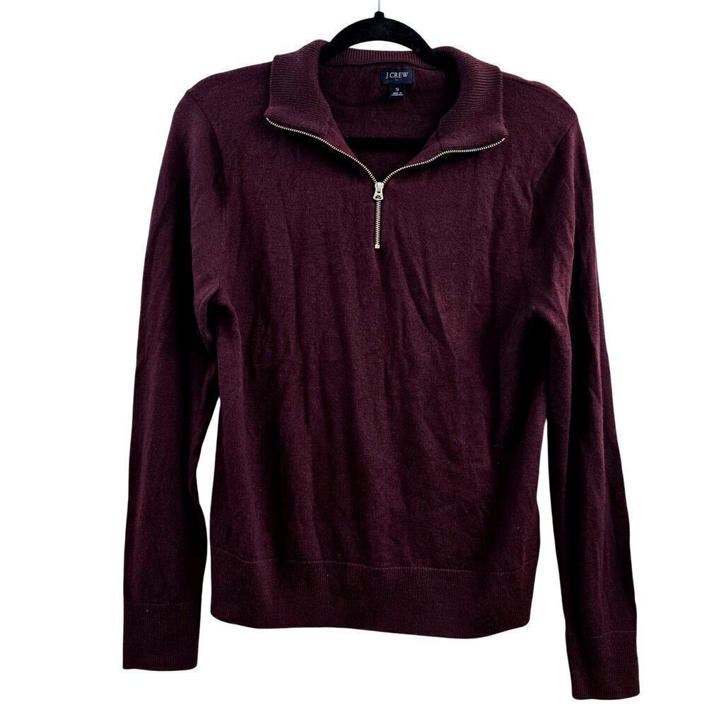 J.Crew Men’s Half Zip Merino Wool Blend Sweater Size S Burgundy Preppy Classic